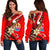 Tahiti Women's Off Shoulder Sweaters - Tribal Flower With Special Turtles Red Color Red - Polynesian Pride