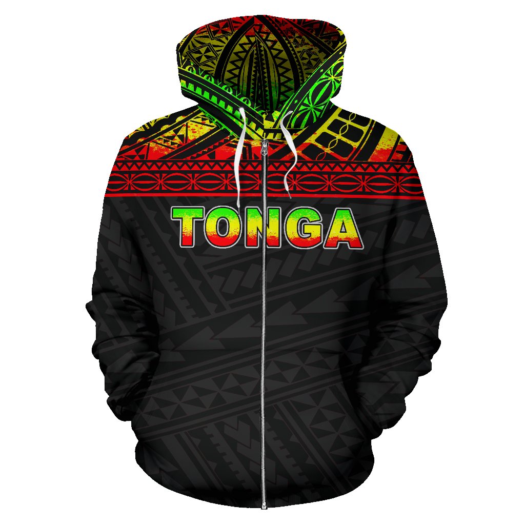 Tonga Polynesian All Over Zip up Hoodie Reggae Horizontal Style - Polynesian Pride
