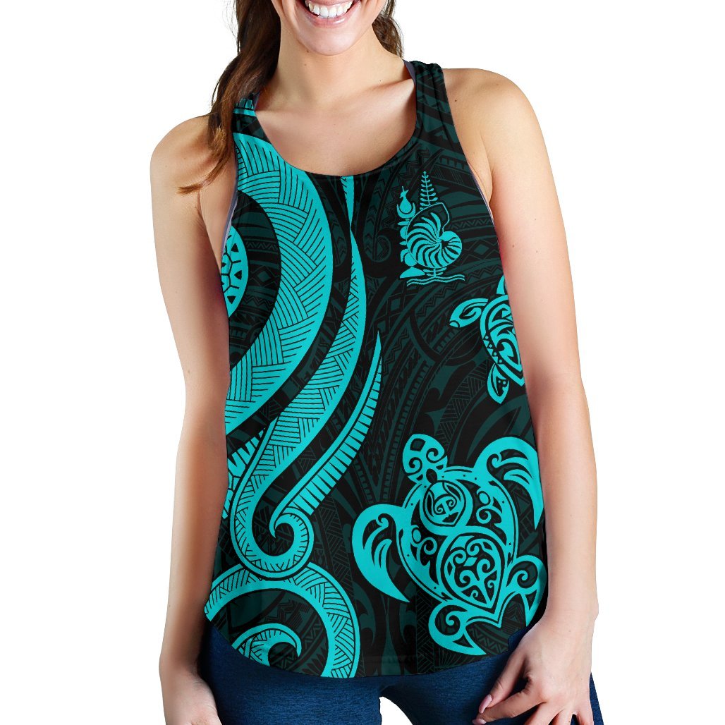 New Caledonia Women's Racerback Tank - Turquoise Tentacle Turtle - Polynesian Pride