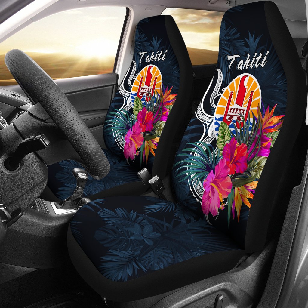 Tahiti Polynesian Car Seat Covers - Tropical Flower Universal Fit Blue - Polynesian Pride