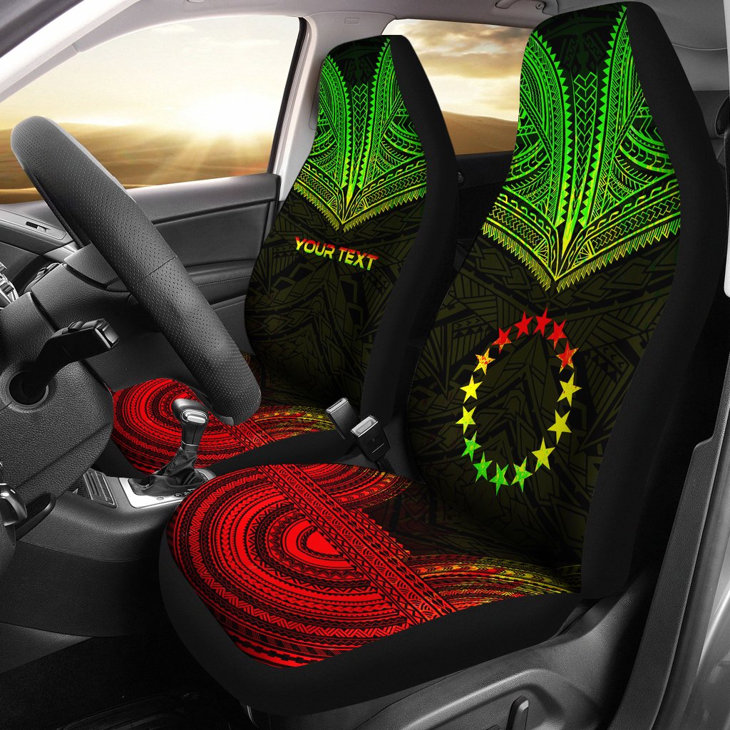 Cook Islands Custom Personalised Car Seat Cover - Cook Islands FLag Polynesian Chief Tattoo Reggae Version Universal Fit Reggae - Polynesian Pride