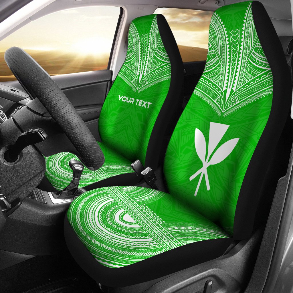 Hawaii Custom Personalised Car Seat Cover - Kanaka Maoli Polynesian Chief Tattoo Green Version Universal Fit Green - Polynesian Pride