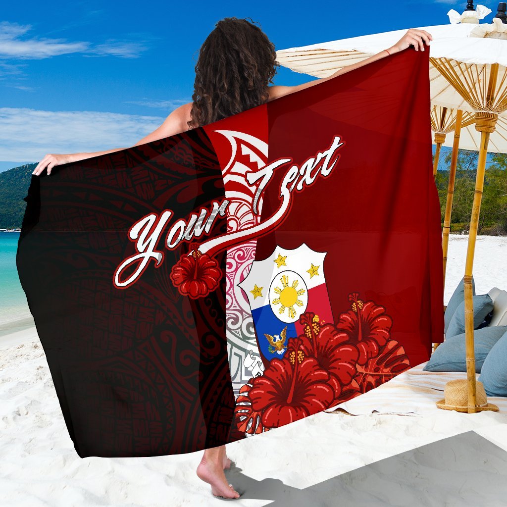 Philippines Polynesian Custom Personalised Sarong - Coat Of Arm With Hibiscus One Style One Size Red - Polynesian Pride