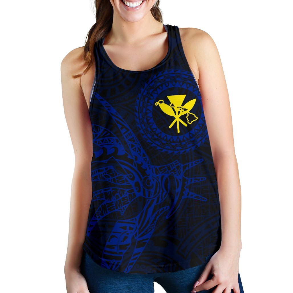 Hawaii Women's Racerback Tank Polynesian Kanaka Map Hawaiian Racerback - Blue - TT Style - Polynesian Pride