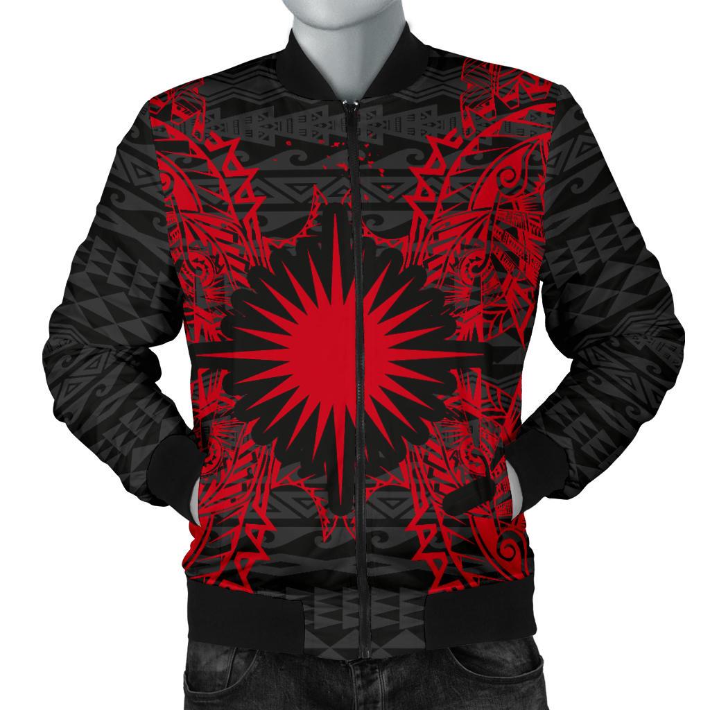 Marshall Islands Polynesian Men's Bomber Jacket Map Red Red - Polynesian Pride