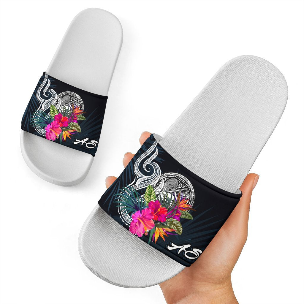 American Samoa Polynesian Slide Sandals - Tropical Flower White - Polynesian Pride