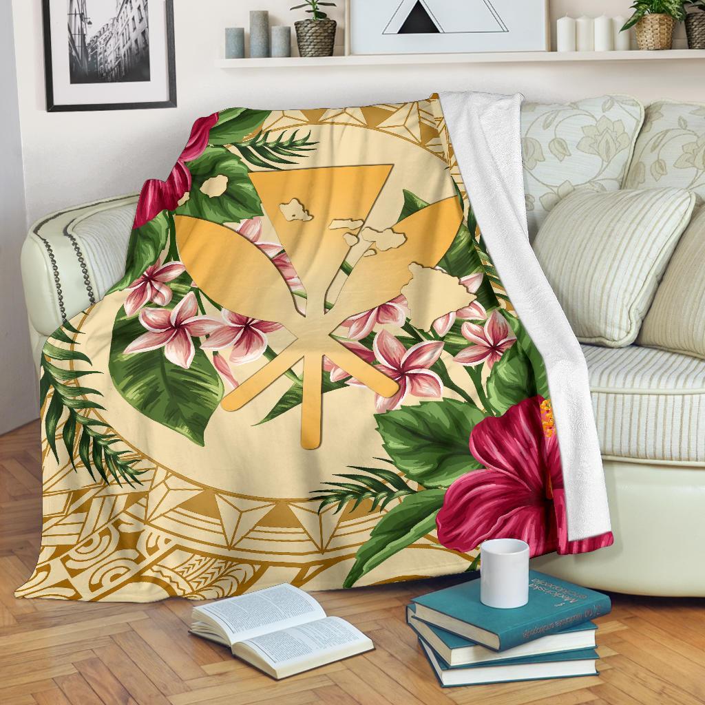 Hawaii Premium Blanket - Kanaka Maoli Premium Blanket Strong Pattern Hibiscus Plumeria AH White - Polynesian Pride