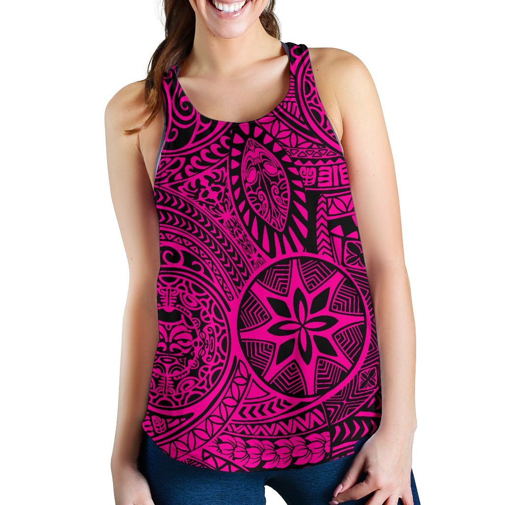 Polynesian Hawaiian Style Tribal Tattoo Pink Women's Racerback Tank Top Pink - Polynesian Pride