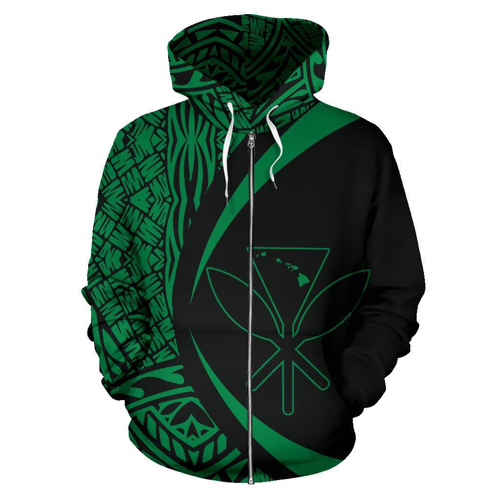 Polynesian Kanaka Maoli Map of Hawaii Zip Hoodie Green Circle Style - Polynesian Pride