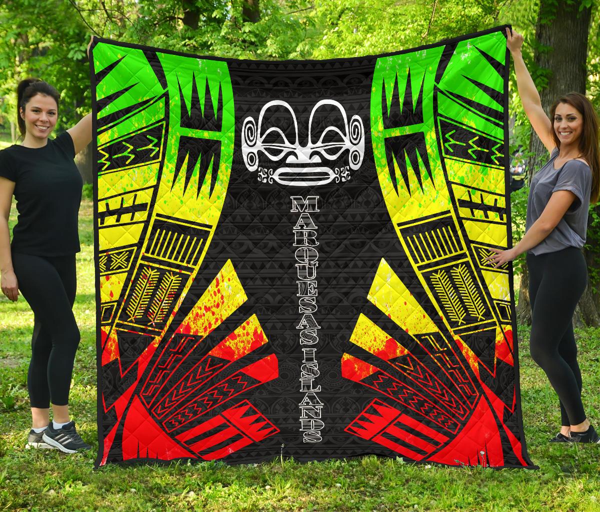 Marquesas Islands Premium Quilt - Marquesas Islands Tiki Face Polynesian Reggae Tattoo - Polynesian Pride