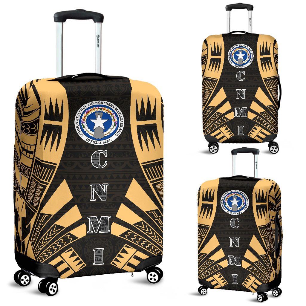 Northern Mariana Islands Luggage Cover - Polynesian Tattoo Gold Gold - Polynesian Pride