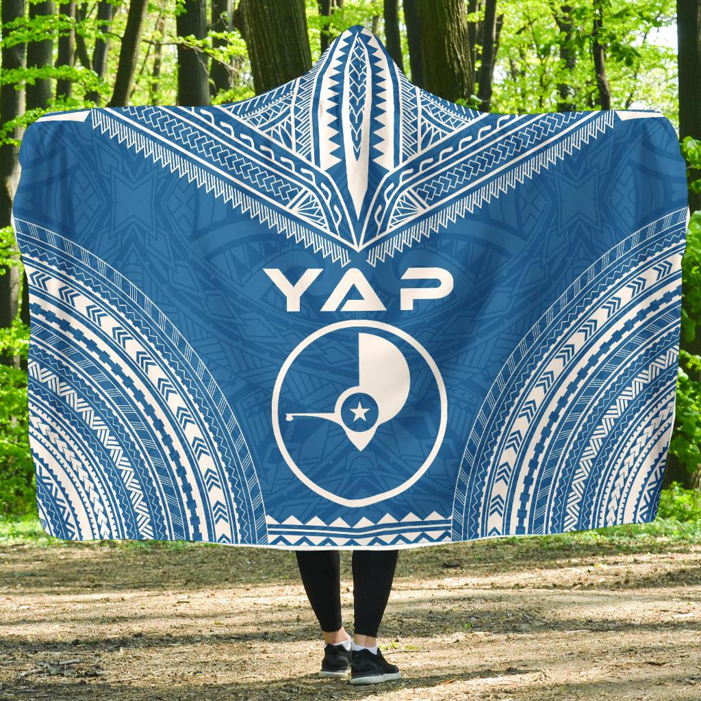 Yap Flag Polynesian Chief Hooded Blanket Hooded Blanket Blue - Polynesian Pride