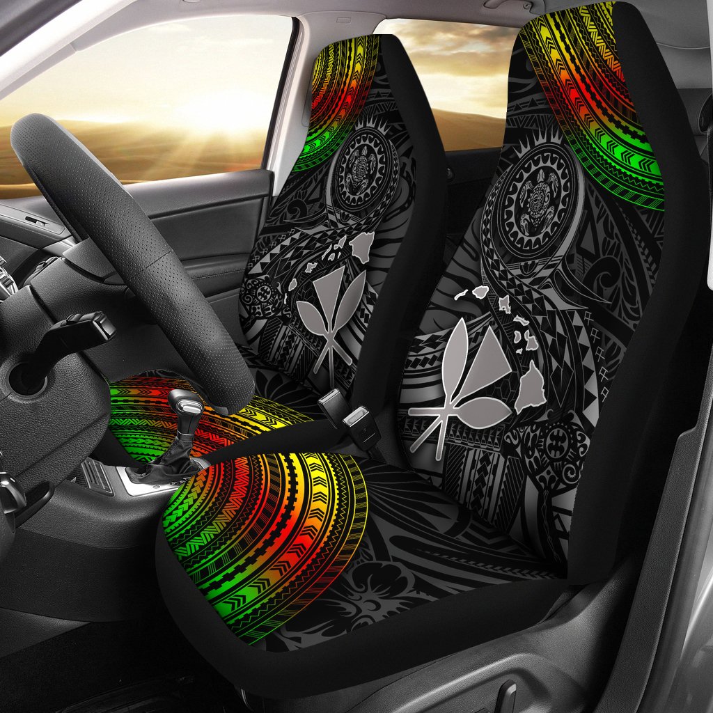 Hawaii Polynesian Car Seat Covers - Kanaka Maoli Hawaiian Map Universal Fit Black - Polynesian Pride