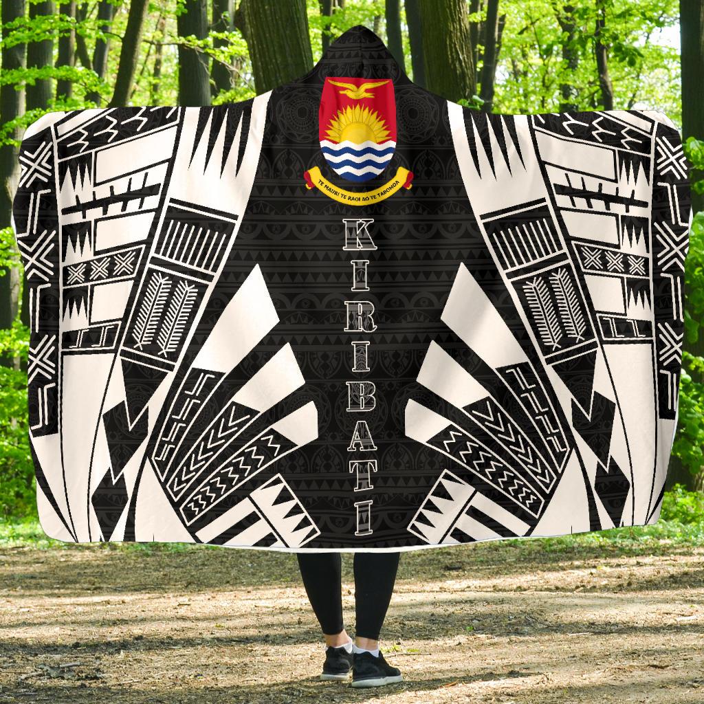 Kiribati Hooded Blanket - Polynesian Tattoo Black Hooded Blanket Black - Polynesian Pride