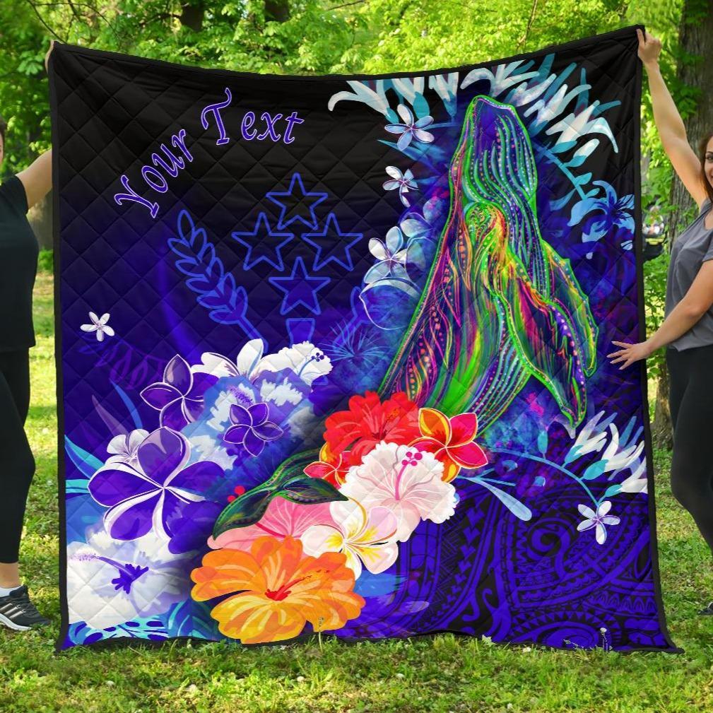 Kosrae Custom Personalised Premium Quilt - Humpback Whale with Tropical Flowers (Blue) Blue - Polynesian Pride