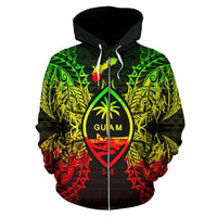 Guam Polynesian All Over Zip up Hoodie Map Reggae - Polynesian Pride