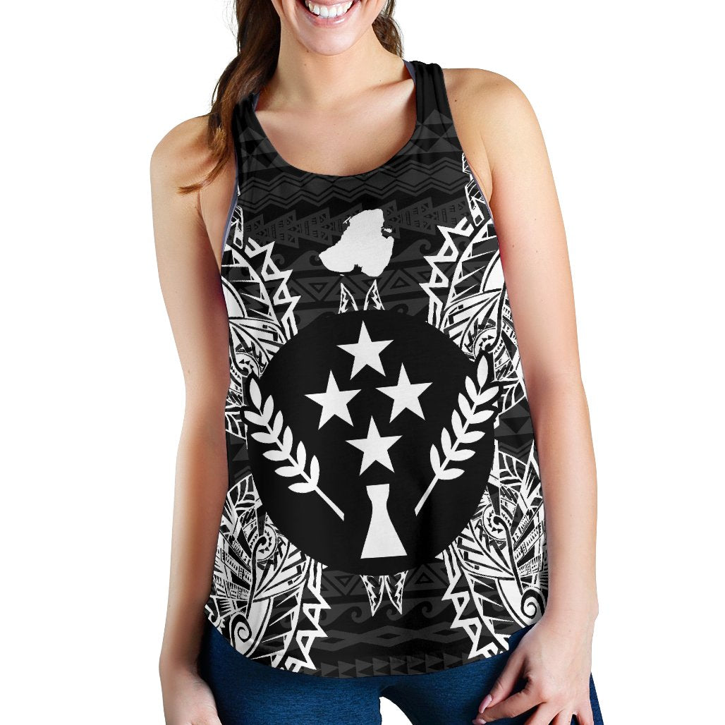 Kosrae Polynesian Women Tank Top Map Black Black - Polynesian Pride