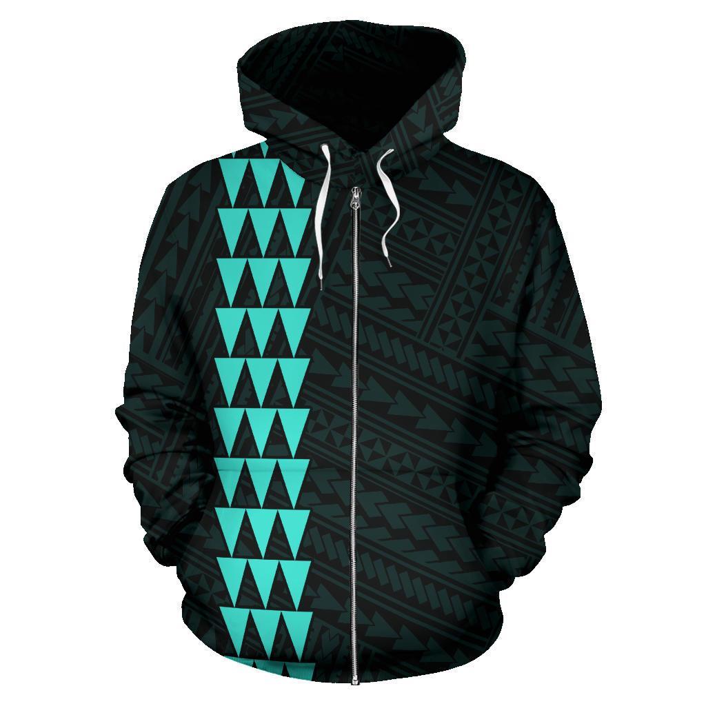 Polynesian Kakau Anchor Hibiscus Hawaii Zip Hoodie Turquoise - Polynesian Pride
