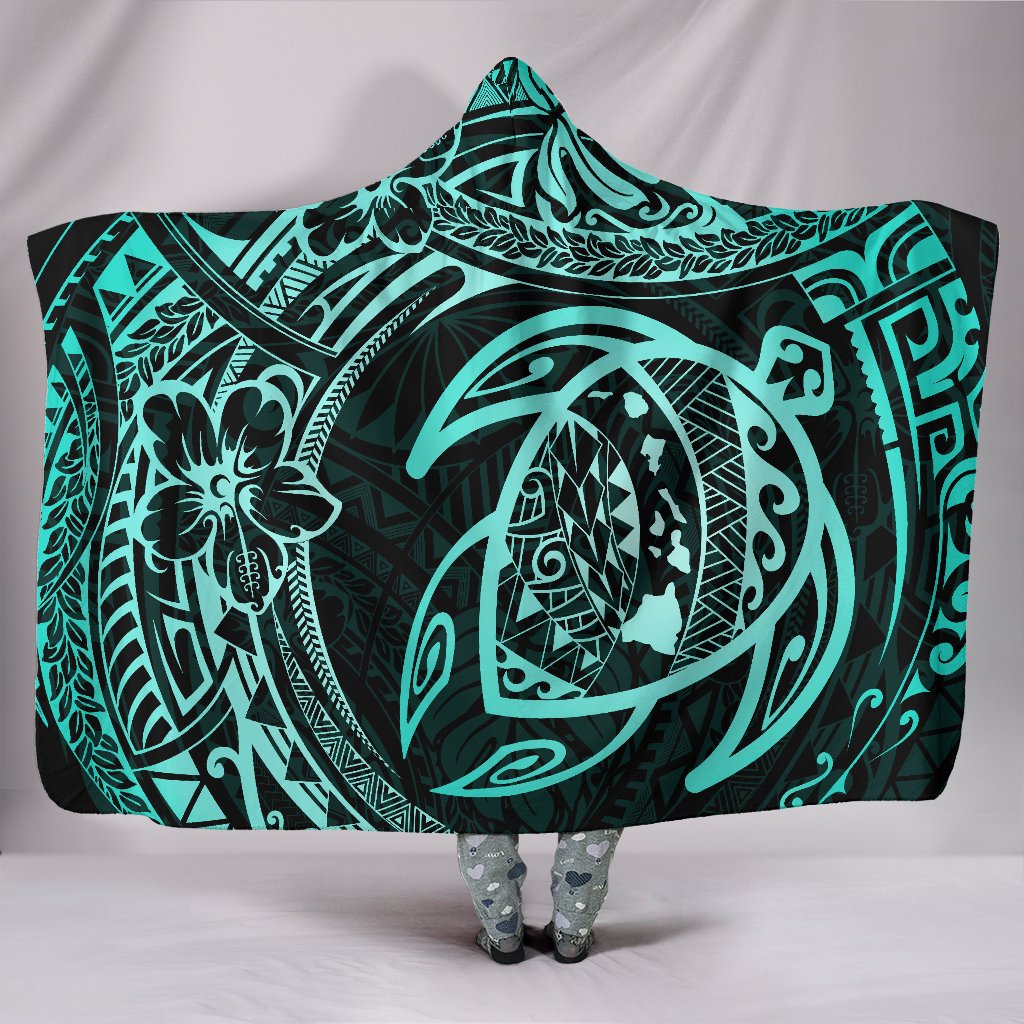 Hawaiian Turtle Polynesian Hooded Blanket Hooded Blanket Black - Polynesian Pride