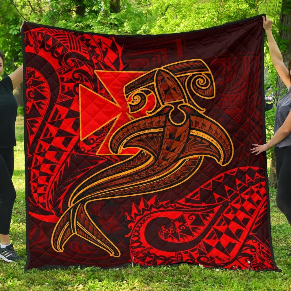 Polynesian Wallis and Futuna Premium Quilt - Red Shark Polynesian Tattoo Red - Polynesian Pride