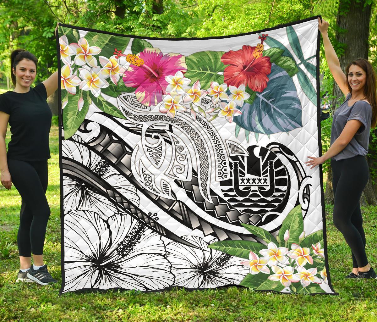 Tahiti Polynesian Premium Quilt - Summer Plumeria (White) - Polynesian Pride