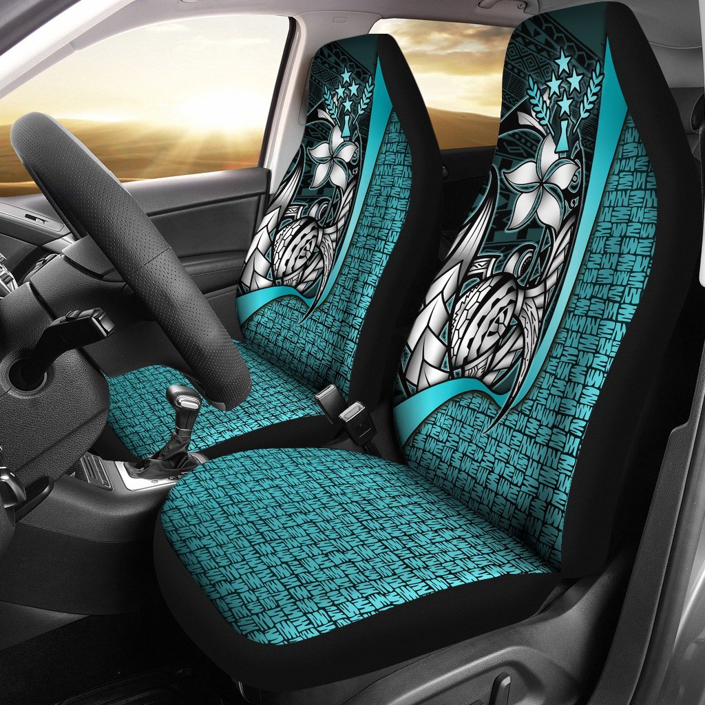 Kosrae Micronesian Car Seat Covers Turquoise - Turtle With Hook Universal Fit Turquoise - Polynesian Pride