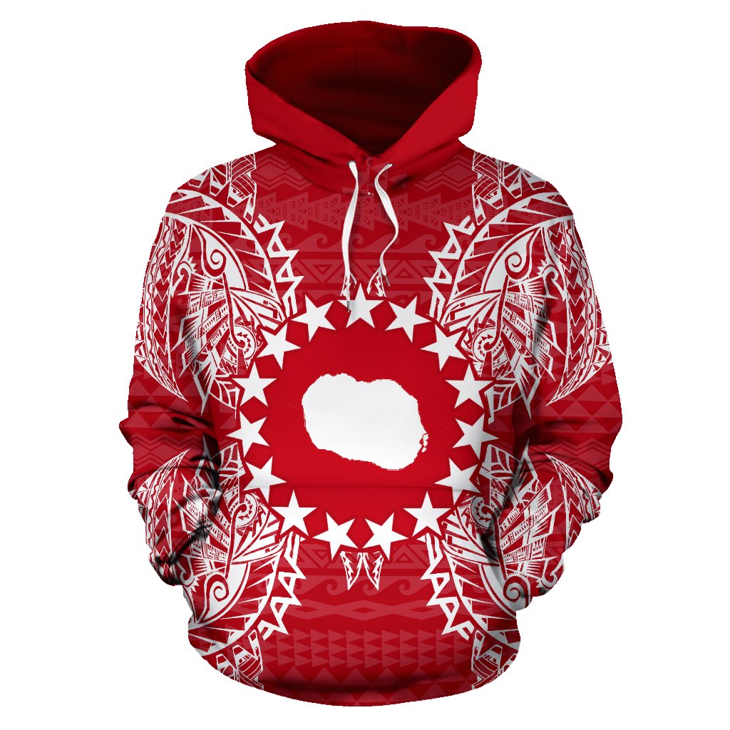 Cook Islands Polynesian ll Over Hoodie Map Red White - Polynesian Pride
