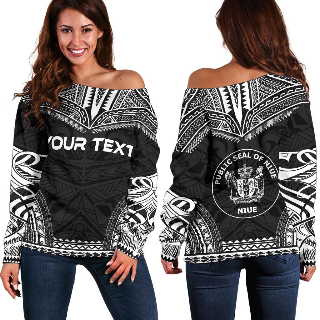 Niue Polynesian Chief Custom Personalised Women's Off Shoulder Sweater - Black Version Black - Polynesian Pride