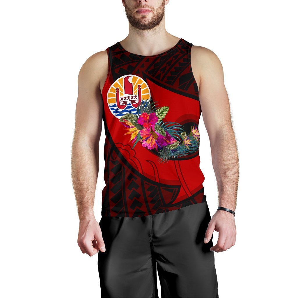 Tahiti Men's Tank Top - Polynesian Hook And Hibiscus (Red) Red - Polynesian Pride