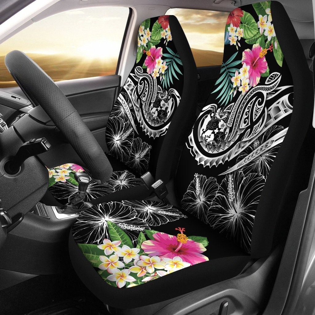 Tonga Polynesian Car Seat Covers - Summer Plumeria (Black) Universal Fit Black - Polynesian Pride