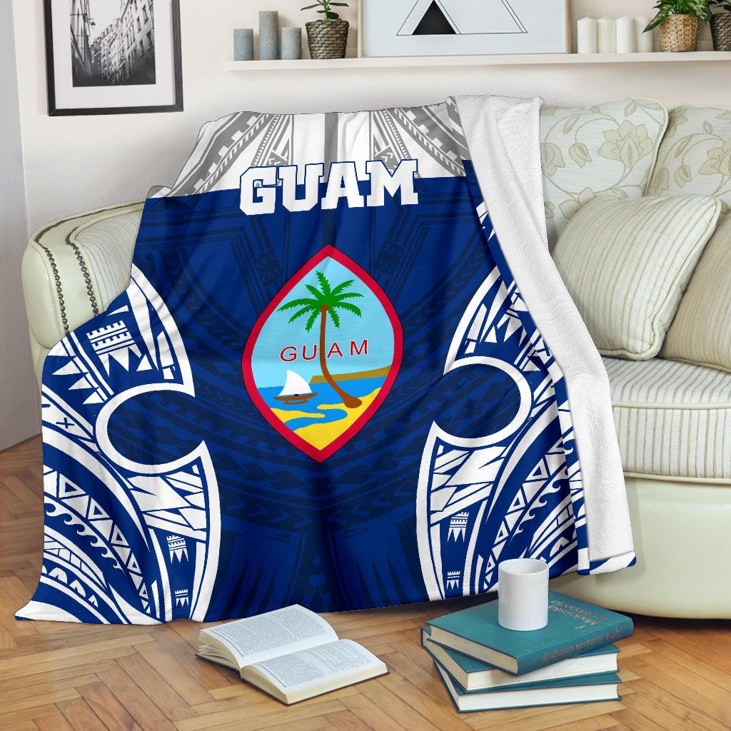 Guam Polynesian Premium Blanket - Pattern With Seal Blue Version White - Polynesian Pride