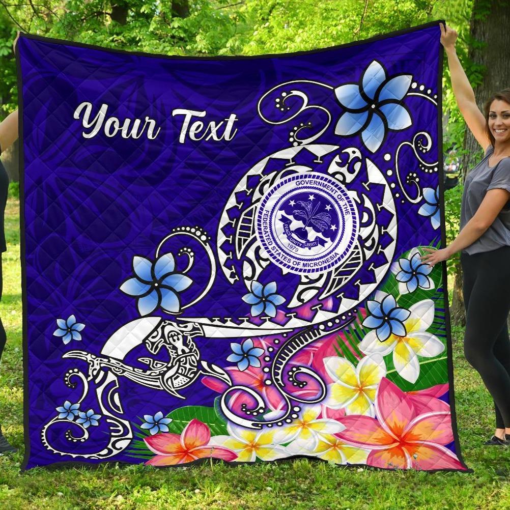 FSM Custom Personalised Premium Quilt - Turtle Plumeria (Blue) Blue - Polynesian Pride