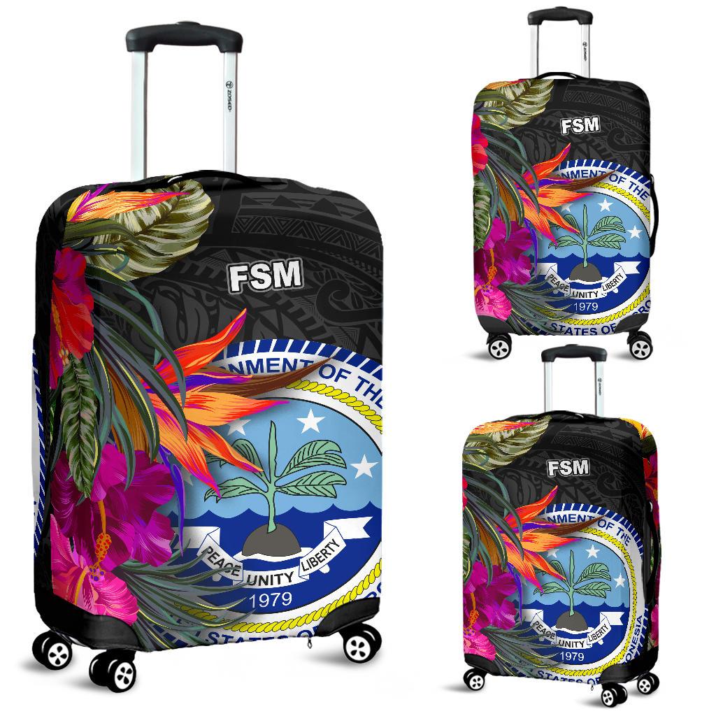 Federated States of Micronesia Luggage Covers - Polynesian Hibiscus Pattern Black - Polynesian Pride