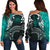 Samoa Custom Personalised Women's Off Shoulder Sweater - Samoa Seal Wave Style (Green) Green - Polynesian Pride