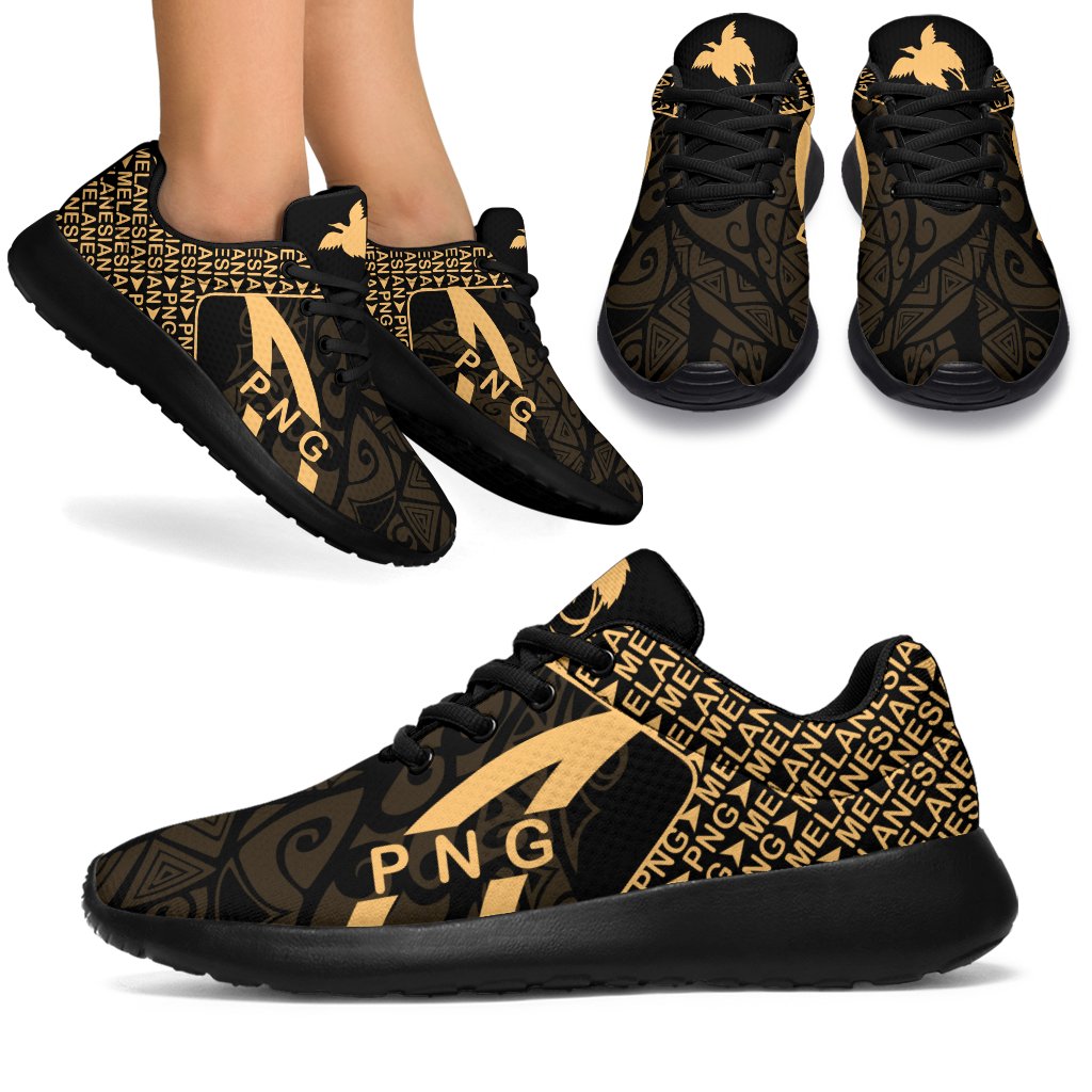 Papua New Guinea Sporty Sneakers - Transit Gold Style Black - Polynesian Pride