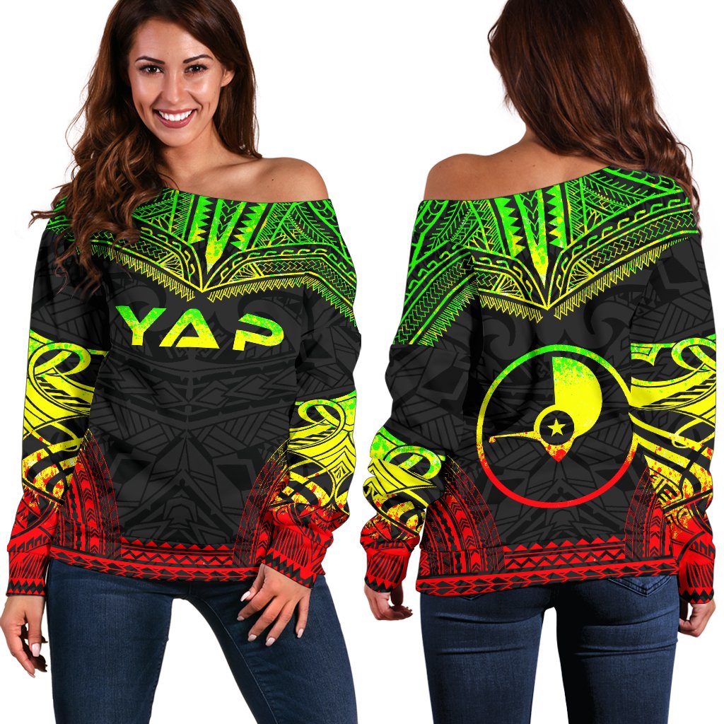 Yap Polynesian Chief Women's Off Shoulder Sweater - Reggae Version Art - Polynesian Pride