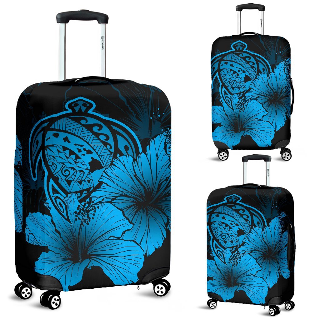 Hawaii Hibiscus Luggage Cover - Turtle Map - Traffic Blue Blue - Polynesian Pride