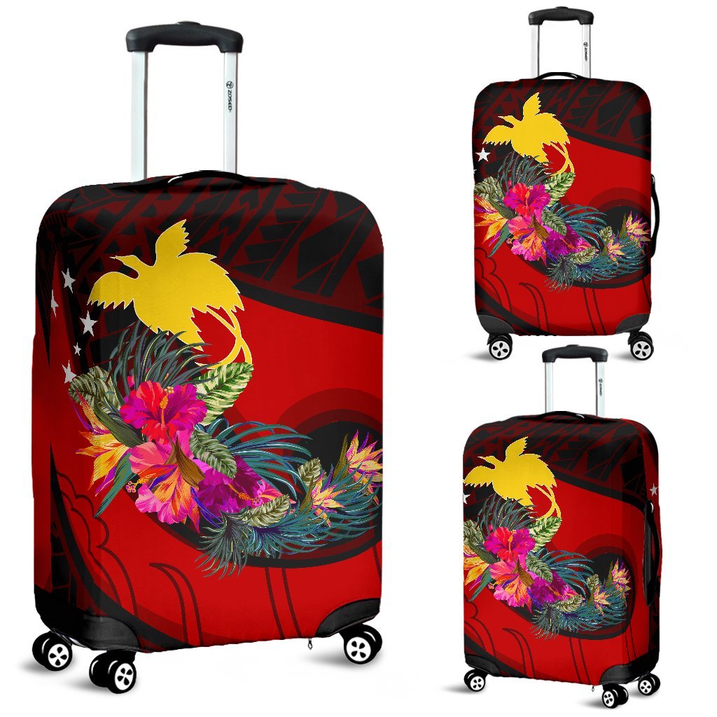 Papua New Guinea Luggage Covers - Polynesian Hook And Hibiscus (Red) - Polynesian Pride