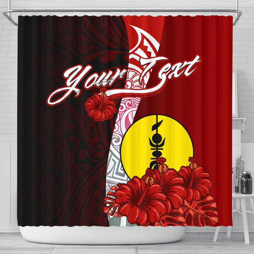 New Caledonia Polynesian Custom Personalised Shower Curtain - Coat Of Arm With Hibiscus 177 x 172 (cm) Red - Polynesian Pride