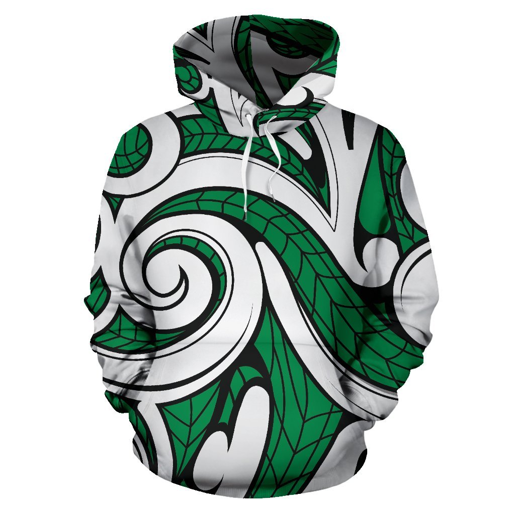 Hawaii Hoodie Polynesian Maori Ethnic Ornament Green Pullover Unisex Art - Polynesian Pride