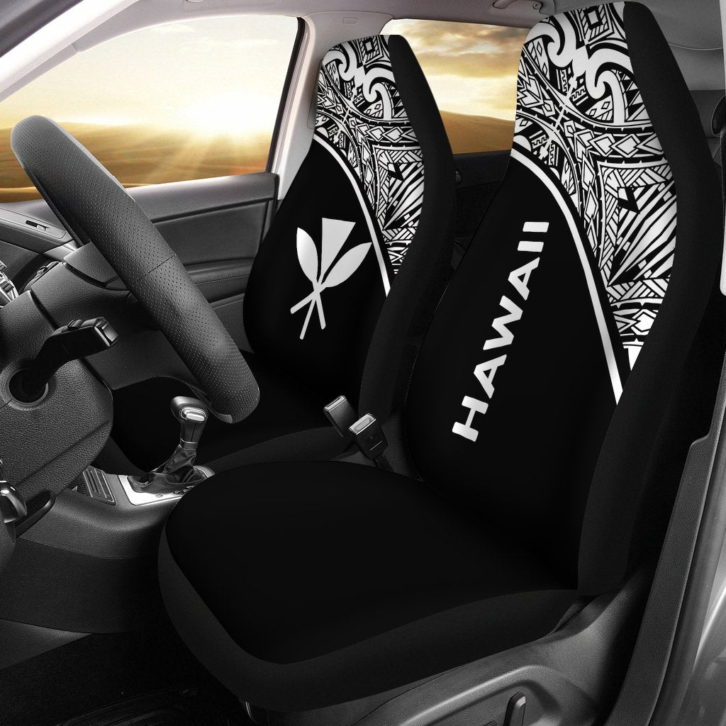 Hawaii Car Seat Covers - Hawaii Kanaka Maoli Polynesian White Curve Universal Fit Black - Polynesian Pride