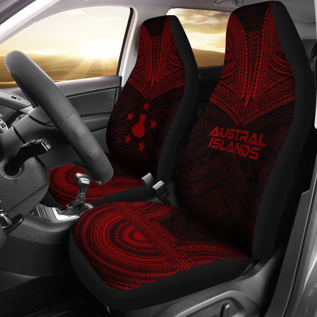 Austral Islands Car Seat Cover - Austral Islands Flag Polynesian Chief Tattoo Red Version Universal Fit Red - Polynesian Pride