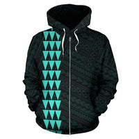 Hawaii Kakau Polynesian Turquoise Hammerhead Shark Hoodie (Zip) - Polynesian Pride