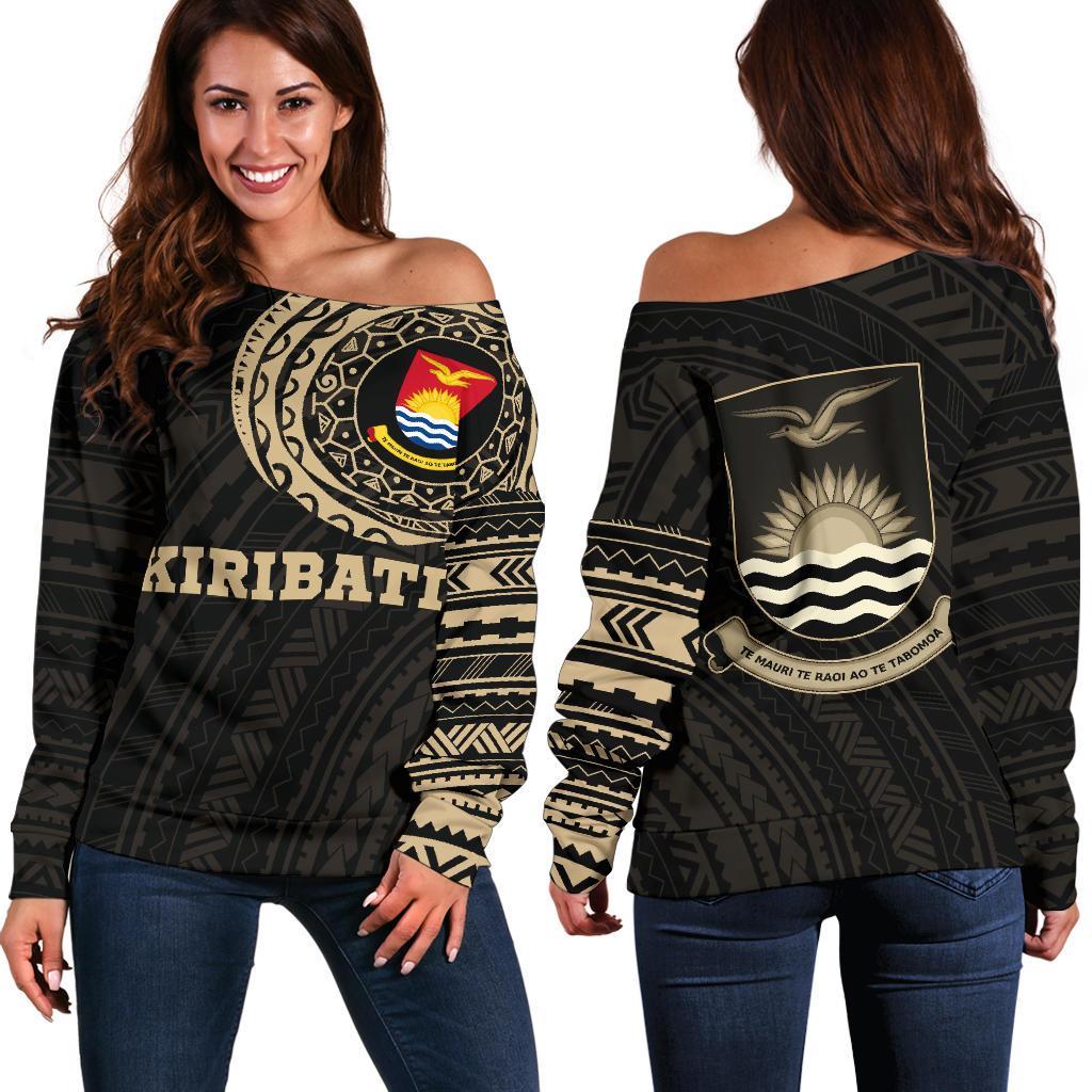 Kiribati in My Heart Micronesia Tattoo Style Off Shoulder Sweater A7 Black - Polynesian Pride