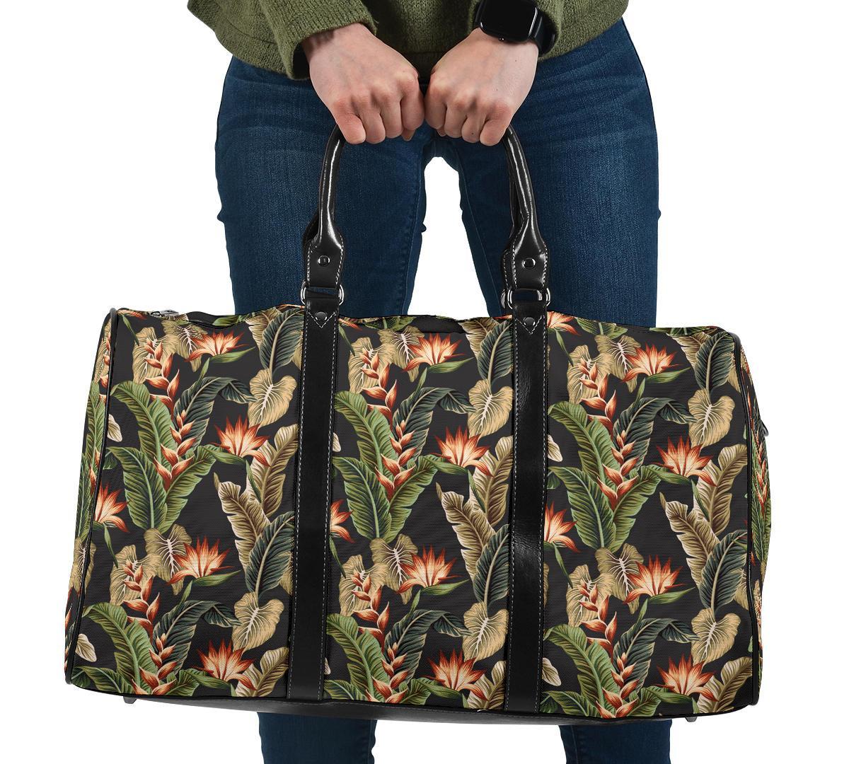 Hawaii Tropical Floral Vintage Strelitzia Flower Banana Leaves Hawaii Travel Bag Travel Bag One size Black - Polynesian Pride