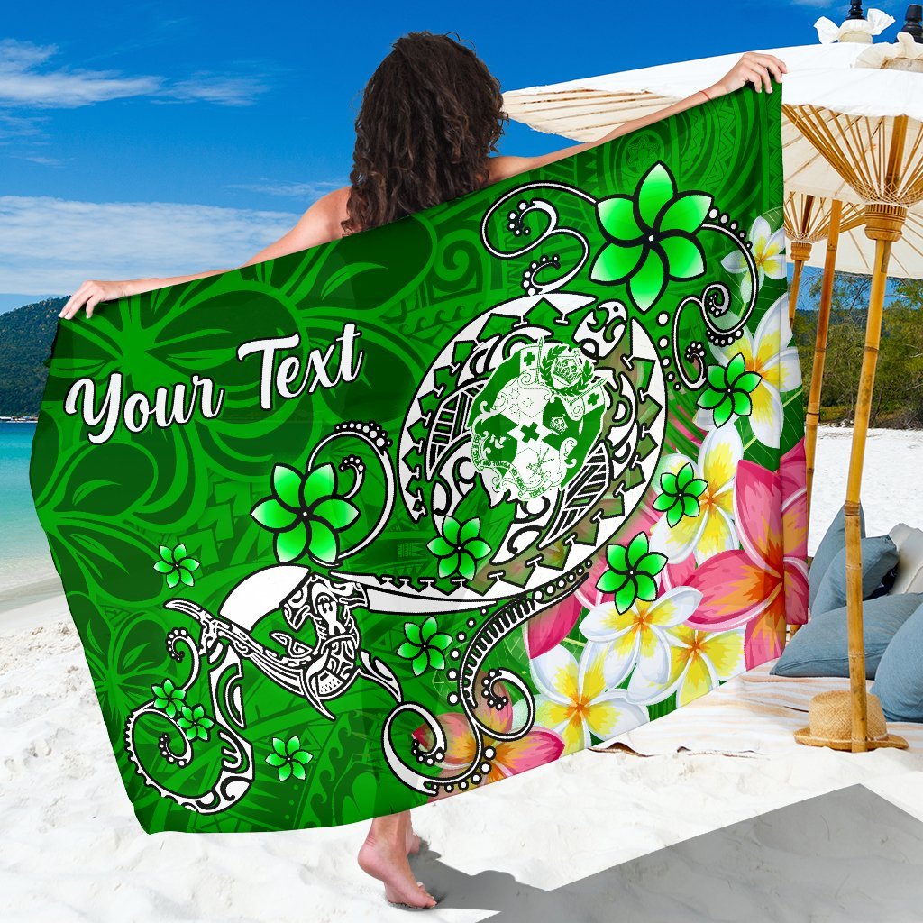 Tonga Custom Personalised Sarong - Turtle Plumeria (Green) One Style One Size Green - Polynesian Pride