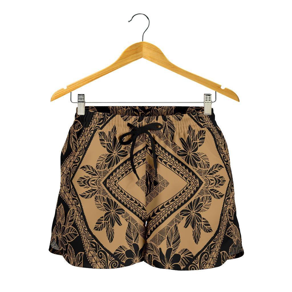 Polynesian Plumeria Mix Gold Black Women's Short - Polynesian Pride