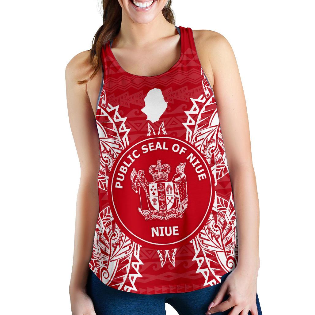 Niue Polynesian Women Tank Top Map Red White Red - Polynesian Pride