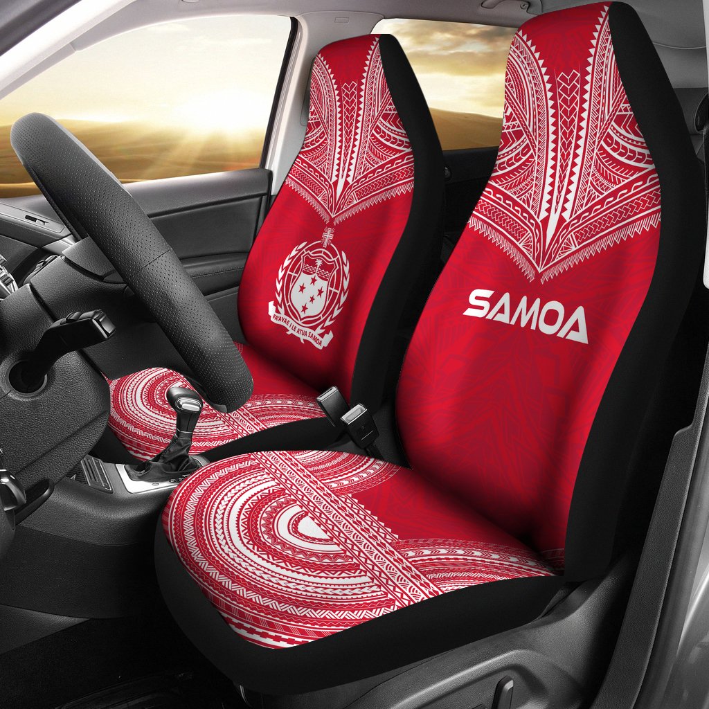 Samoa Car Seat Cover - Samoa Coat Of Arms Polynesian Chief Tattoo Red Version Universal Fit Red - Polynesian Pride