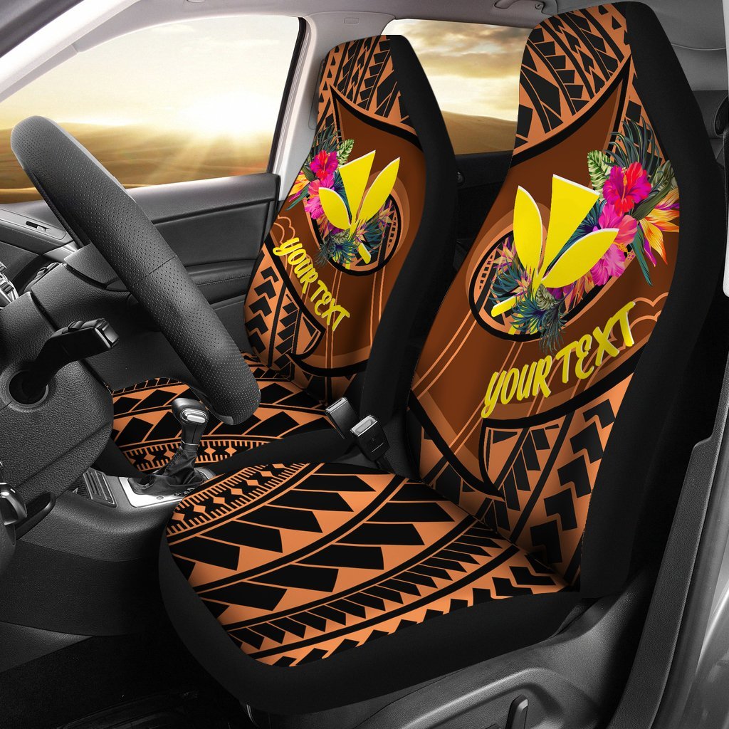 Hawaii Kanaka Maoli Personalised Car Seat Cover - Polynesian Hook And Hibiscus Universal Fit Dark Salmon - Polynesian Pride